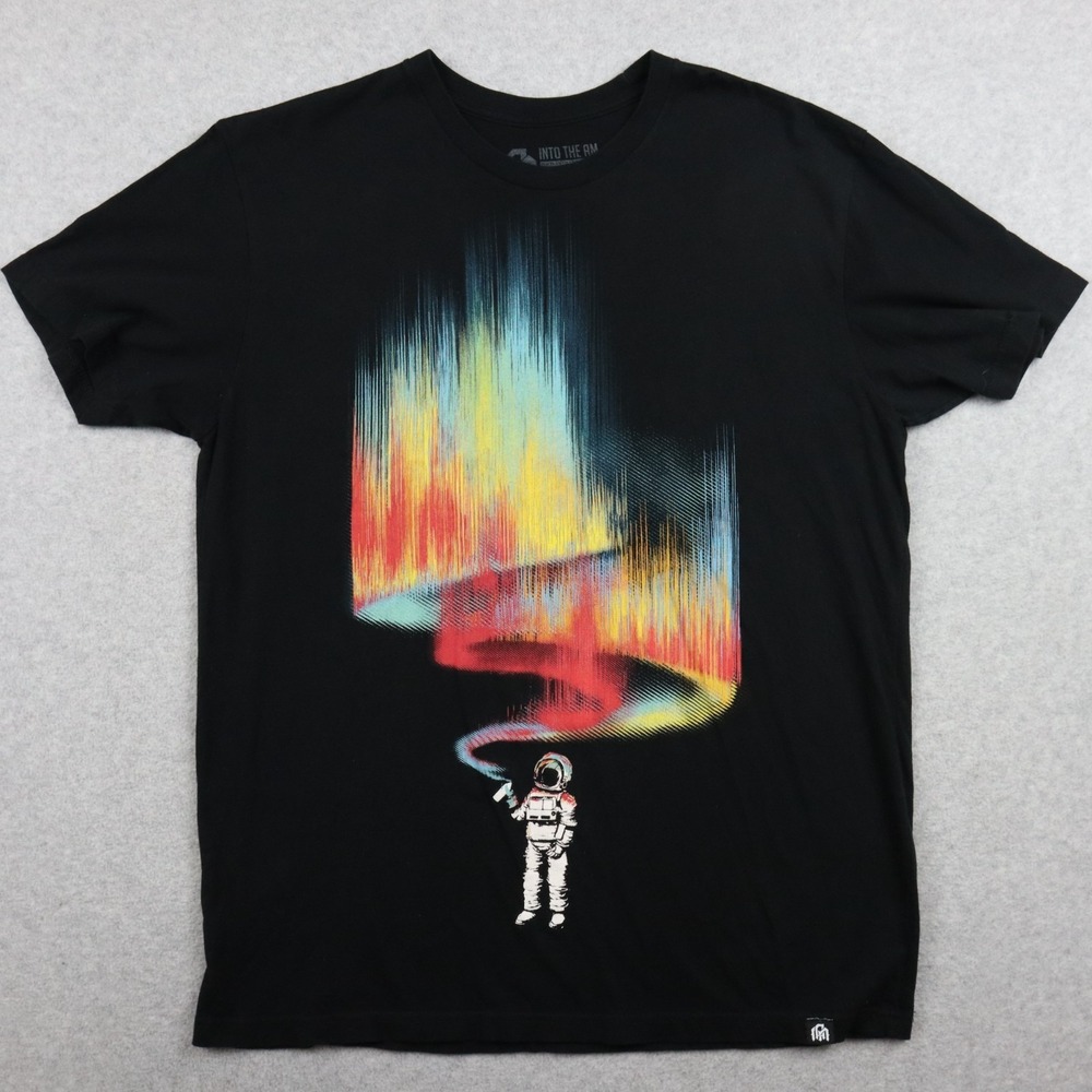 Into The AM T-Shirt Mens L Spray Paint Astronaut Graphic Tee Black Short Sleeve